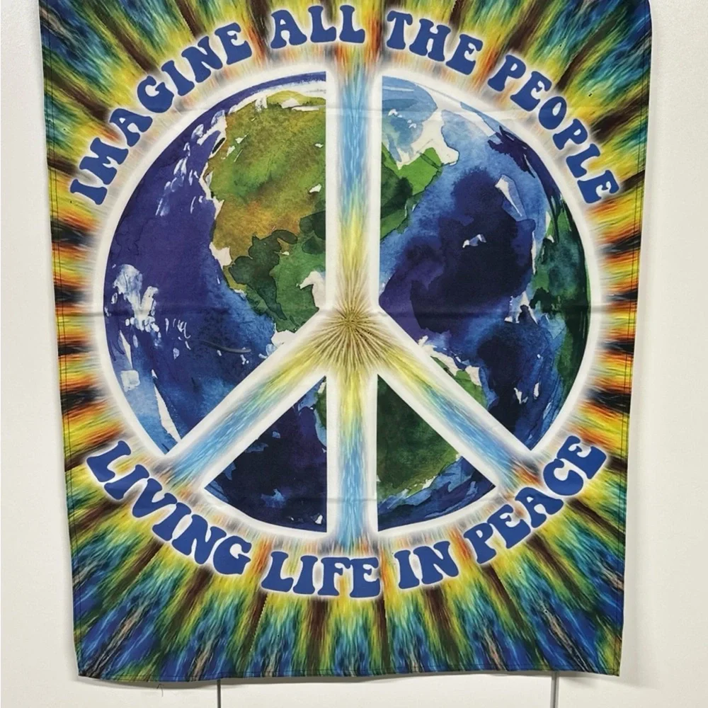 Peace Sign Hippie Flag, Imagine All The People Living Life In Peace Flag